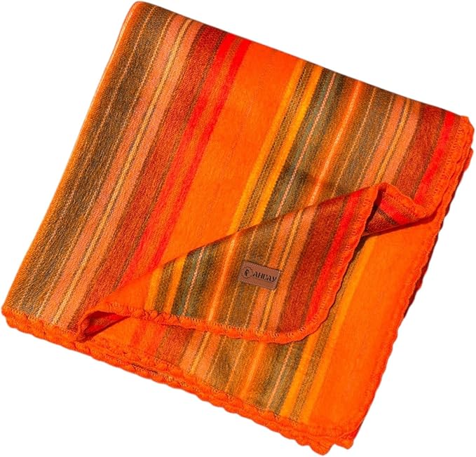 Alpaca Wool Throw Blanket 95" x 65", Orange, Queen | Ultra-Soft, Warm & Breathable, Hypoallergenic, Non-Itchy, Lightweight