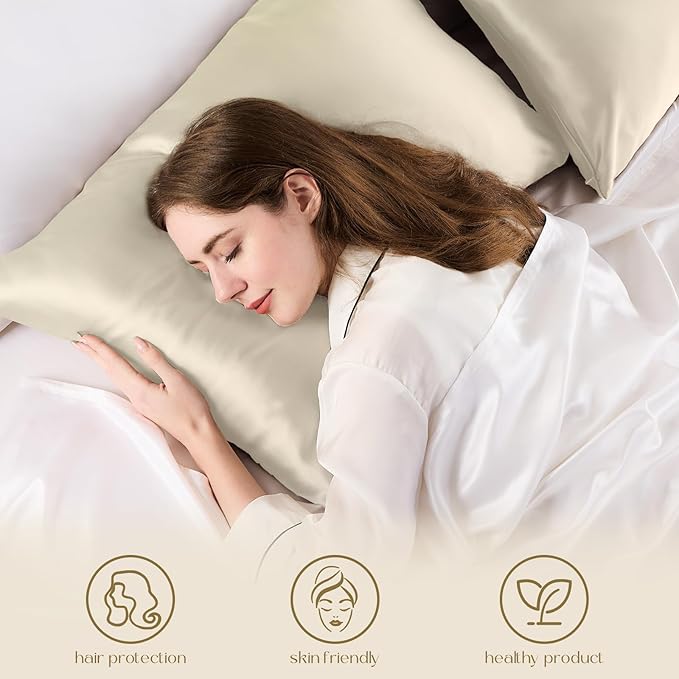 ZIMASILK 100% Pure Mulberry Silk Pillowcase 2 Pack, Soft and Smooth,Both Sides Premium Grade 6A Silk,600 Thread Count,with Hidden Zipper for Men and Women Family (Standard 20"x26", Beige)