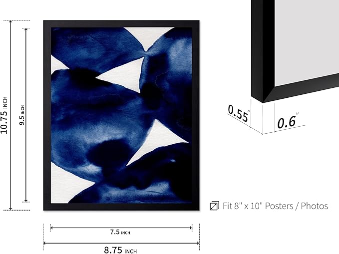 Monem Art Indigo Abstract Watercolor Painting Print - Minimalist Modern Art Poster - Wall Decor for Living Room, Bedroom or Office - 8x10 Black Framed Wall Art by Mareike Bohmer