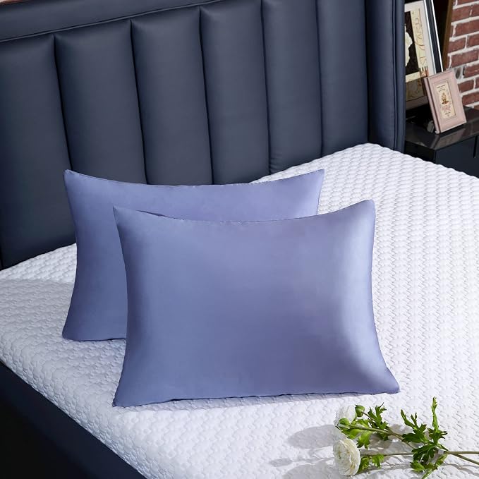 100% Mulberry Silk Pillowcase for Hair and Skin,with Hidden Zipper,Both Sides 19 Momme 600 Thread Count Natural Silk Pillow Cover,Soft Breathable Smooth (Gray Blue, King 20''x36'')