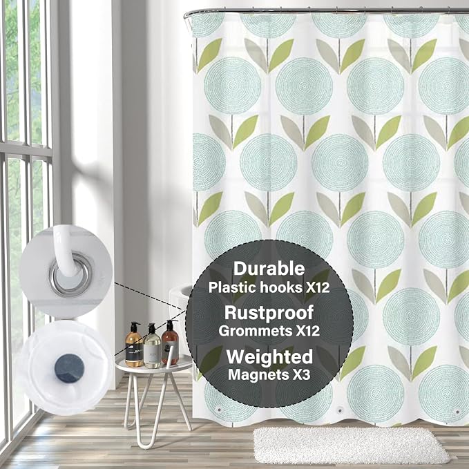Plastic Shower Liner - Premium EVA 6G Shower Curtain Liner with Rustproof Grommets and 3 Weighted Magnets, Waterproof Shower Curtains for Bathroom (Gerbera, 72" x 72")