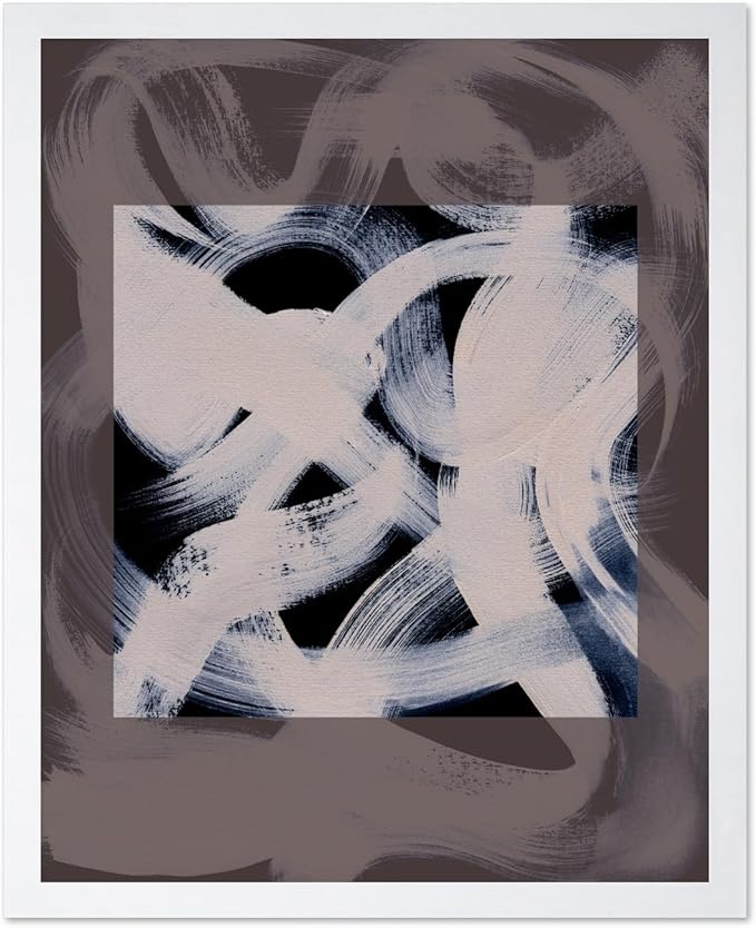 Monem Art Monochrome Abstract Brushstroke Painting Print - Modern Minimalist Graphic Art Poster - Wall Decor for Living Room, Bedroom or Office - 12x16 White Framed Wall Art by Mareike Bohmer