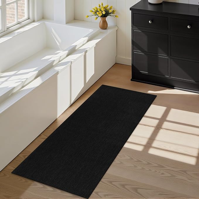 Uphome Kitchen Runner Rug, 2x4'3 Washable Boho Rug Runners for Hallways Non Slip, Low Pile Woven Cotton Modern Carpet Runners, Stain Resistant Bedroom Runner Rug for Hallway Entryway Entrance, Black