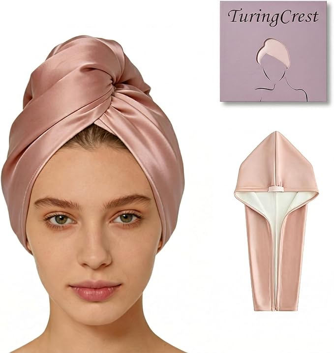 Microfiber Hair Towel Wrap for Women, Thickened Quick Dry Hair Turban with Satin Elastic Band, Hair Drying Towel for Long Hair（Pink）