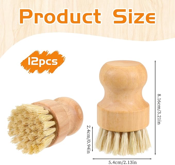 JJUNW 12 Packs Bamboo Dish Scrub Brushes, Wok Brush, Wooden Scrubbers Set | Bamboo Scrub Brush Clean Pan for Kitchen Sink Cleaning Cast Iron Pots and Pans