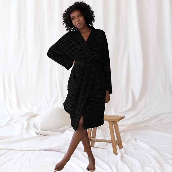 Womens Kimono Waffle Robe - Lightweight 100% Turkish Cotton Housecoat for All-Day Lounging - Bathrobe for Shower