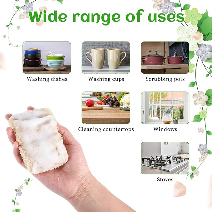 10 PCS Natural Sponges for Dishes, Loofah Dish Sponge for Kitchen Compostable Natural Loofah Sponges