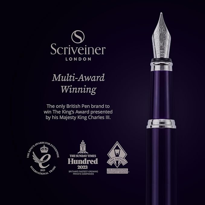 Scriveiner Luxury Fountain Pen - Aubergine, Schmidt Gilded Nib (Medium), Converter, Best Pen Gift Set for Men & Women, Professional, Executive, Office, Nice Pens