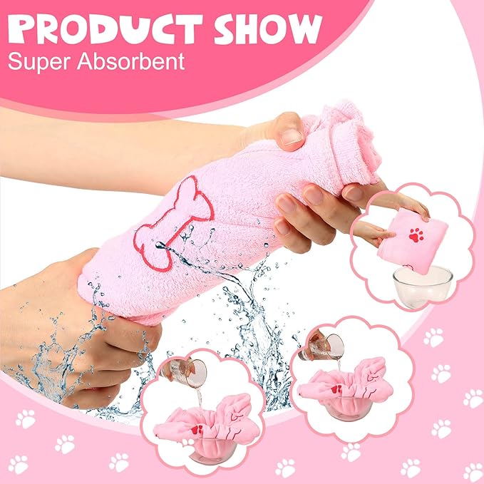 Chumia 4 Pcs Dog Towels for Drying Dog Puppy Bulk Microfiber Absorbent Paw Towel Pet Bathing Supplies Quick Drying for Medium Cats Pets Shower(24 x 40 Inch,Pink)