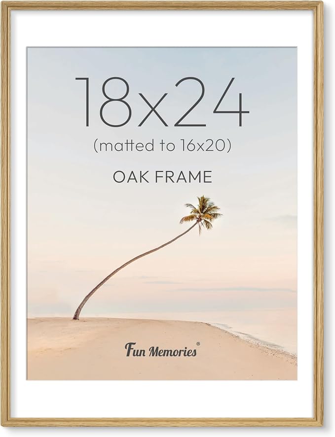 18x24 Picture Frame with Mat for 16x20, USA-Sourced Oak Wood Handcrafted Rounded Corner with HD Tempered Glass, 18 x 24 Gallery Wall Frames for Posters & Art Prints, Vertically or Horizontally