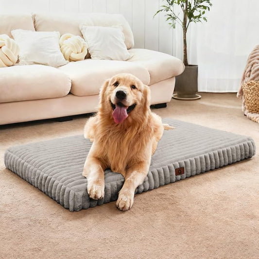 Extra Large Dog Bed for Crate, Orthopedic Dog Bed with Waterproof Lining, Soft Short Plush Surface & Egg Crate Foam, Machine Washable Pet Bed with Removable Cover & Anti Slip Bottom
