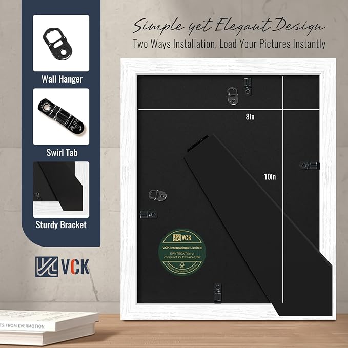VCK 8x10 Picture Frames White 3 Pack, Wide Border Wood, Tempered Glass, Display 5x7 Photo with Mat or 8 x 10 without, for Home, Office, Gallery, Woodgrain Series, Tabletop & Wall Hanging