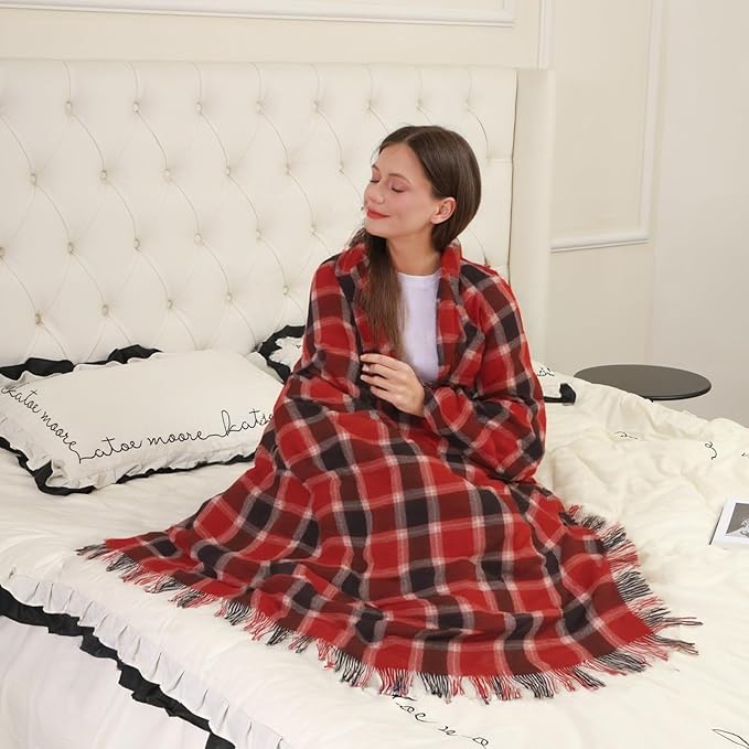 100% Wool Blanket Throw,Buffalo Plaid Wool Blanket with Compact Bag,Rustic Soft Lightweight Blanket for Couch,Sofa,Bed & Home Decoration, Warm Travel Blanket for Home, Airplane,Ideal Gifts 55"x83"