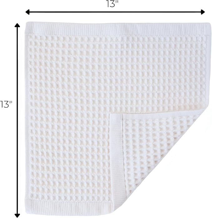 Waffle Washcloths Set of 8 White - Premium Quality 100% Turkish Cotton Face Washcloth, Soft Makeup Towel, Shower Cloth, Kitchen Towel (White, Set of 8 Washcloths)