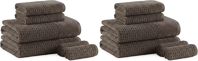 Madison Park Spa Waffle 100% Cotton Luxurious Towel Set, Premium Texture Waffle Weave, Highly Absorbent, Quick Dry, Hotel & Spa Quality Wash Clothes for Bathroom, Assorted Sizes, Charcoal 6 Piece