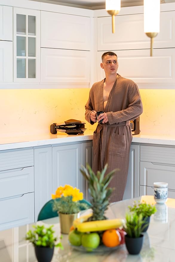 Muslin Unisex Bathrobe Women & Men, 100% Cotton Kimono Lightweight Robe | Long Robes Soft, Absorbent, Spa robes