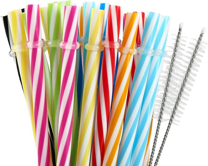 25 Pieces Reusable Plastic Straws with 2 Cleaning Brushes, BPA-Free 9.05" Long 0.29" Diameter, Colorful Drinking Straws for 12–20 oz Tumblers and Mason Jars