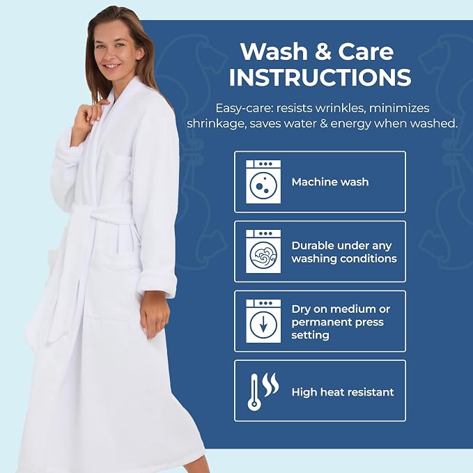 MONARCH Unisex Plush Lined Waffle Spa Robe – Soft and Warm Textured Fabric, Generously Sized Hotel & Spa Robe with Pockets