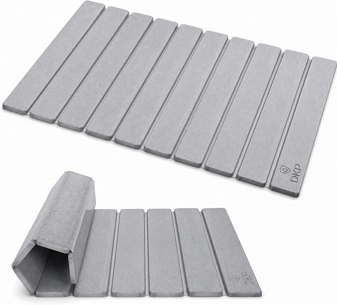 Foldable Stone Bath Mat 23.6” x 15.3” – Diatomaceous Earth Shower Mat, Super Absorbent Quick Drying, Non-Slip Diatomite Bathroom Mat for Floor, Dish Drying Mat for Kitchen, Light Grey