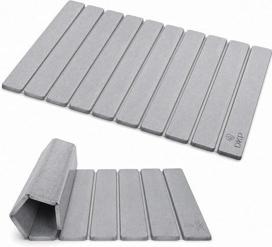 Foldable Stone Bath Mat 23.6” x 15.3” – Diatomaceous Earth Shower Mat, Super Absorbent Quick Drying, Non-Slip Diatomite Bathroom Mat for Floor, Dish Drying Mat for Kitchen, Light Grey