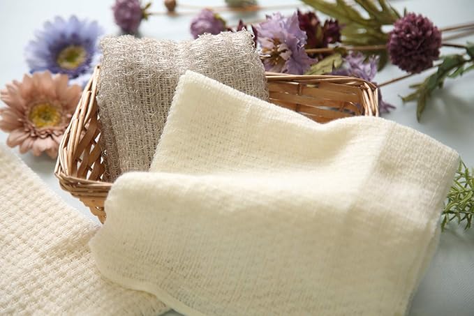 Exfoliating Washcloth [Made in Japan] Shower Back Scrubber, Plant-Based Body Exfoliating Towel (Linen)