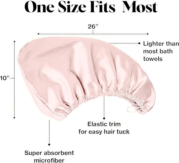 Satin Microfiber Hair Towel Wrap for Quick Drying & Anti-Frizz - Super Absorbent, Hair Turbans for Wet Hair, Ideal for Long, Short, Curly Hair (Light Pink)