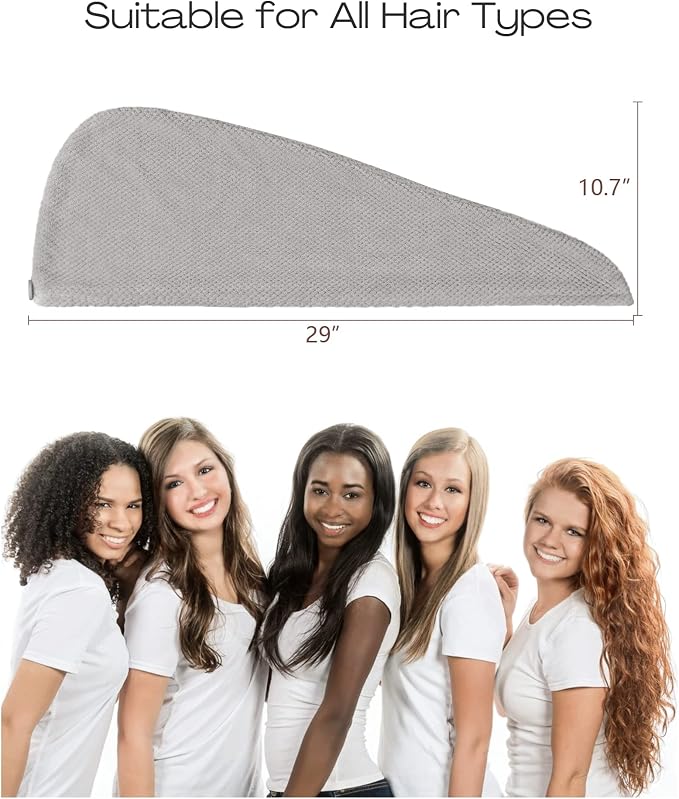 ROLSHOL Extra Large 4 Pack Microfiber Hair Towel Wrap for Women Super Absorbent & Quick Dry Hair Drying Towels with Button, Hair Turbans for Curly Hair Long & Short Hair - Anti-Frizz