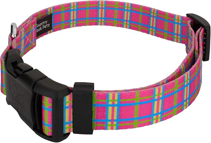Country Brook Petz - Bubblegum Pink Plaid Everyday Collar and Leash - Plaid and Argyle Collection Featuring Charming Designs (1/2 Inch, Extra Small)