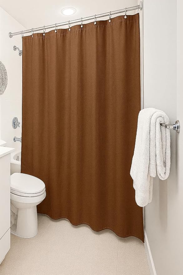 Dependable Industries inc. Essentials Bathroom Magnetized Shower Curtain Liner with Metal Grommets Waterproof (Brown)