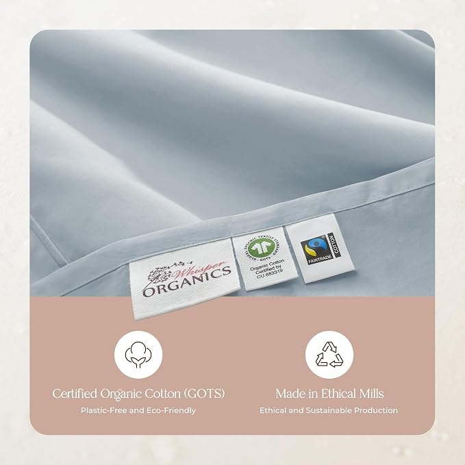 100% Organic Cotton Pillow Cases Queen Size Set of 2 - 100% Cotton Pillowcases GOTS Certified 300 Thread Count - Naturally Cooling Comfortable Breathable & Soft Pillow Cases (Powder Blue, Queen)