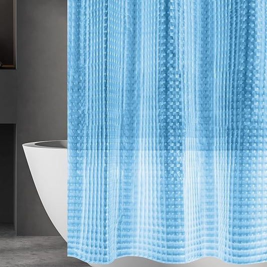 Blue 3D Crystal Plastic Shower Curtain Liner, 72x72 Inch Thin Lightweight Ice Cube Plastic Bathroom Shower Showroom Inner Curtain with Rustproof Metal Grommet Holes and Weighted Magnets