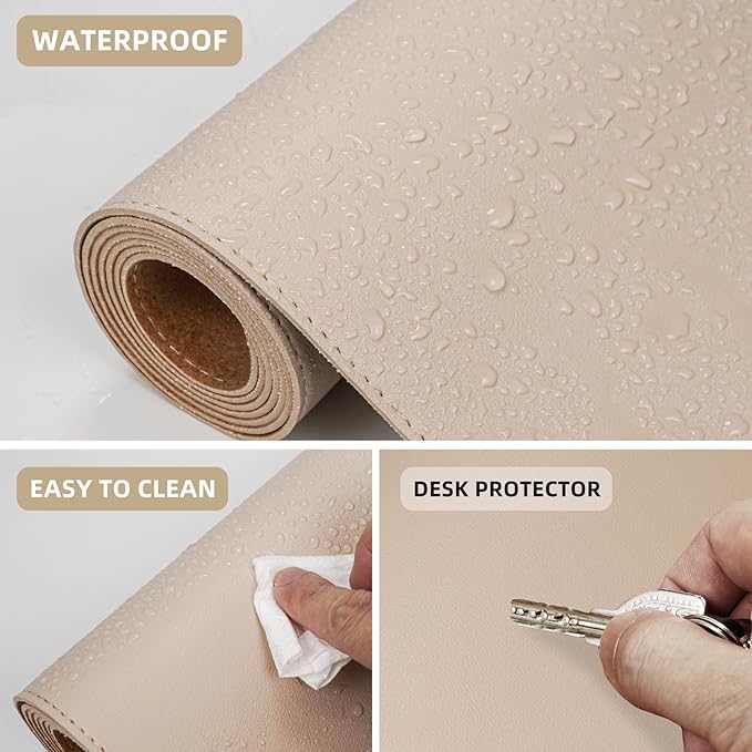 AFIING Cork Desk Mat 31.5" x 17", Waterproof Dual-Sided Cork & PU Leather Desk Pad, Non-Slip Desk Protector for Home Office, Workspace Setup & Gaming, Beige