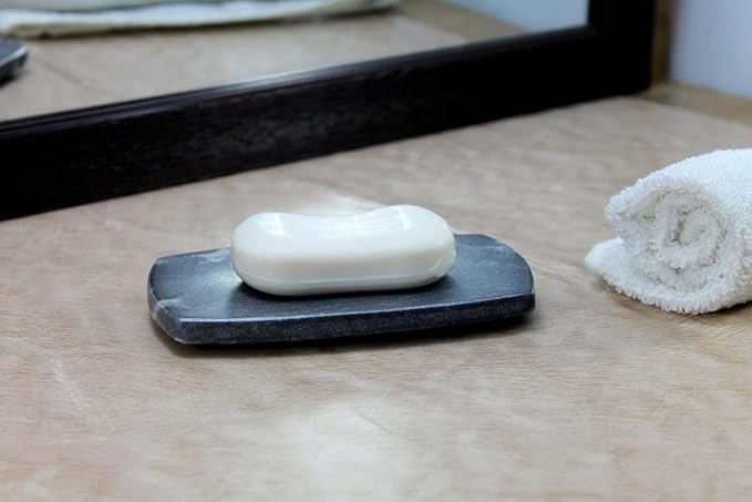 KLEO Natural Stone Soap Dish or Bath Accessories for Bath Tub or Wash Basin (Black with Natural Lines) (Pack of 2)