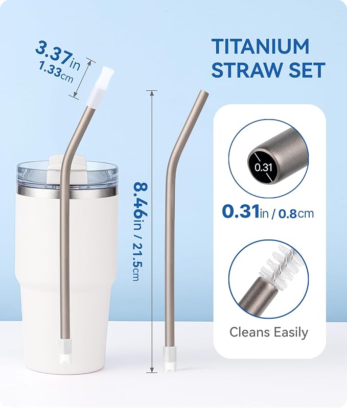 Heavy - Duty Titanium Straws 8.5" Reusable for 20 oz Tumlbers | Metal Drinking Straws for All Kinds of Hot & Cold Drinks, Eco Conscious, BPA Free with Cleaning Brush(Transparent)