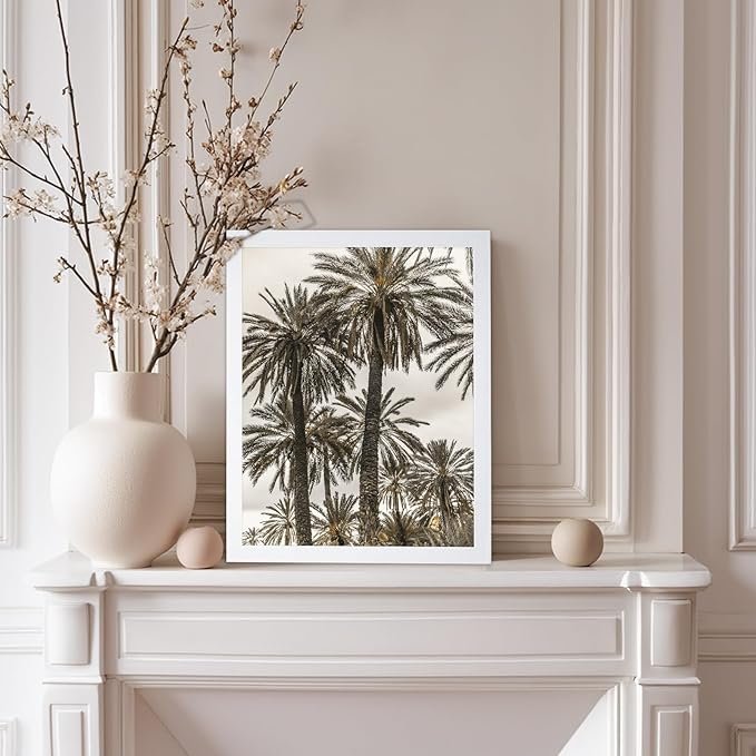 Monem Art Vintage Palm Tree Photography Print - Minimalist Tropical Landscape Poster - Wall Decor for Living Room, Bedroom or Office - 12x16 White Framed Wall Art by Mareike Bohmer
