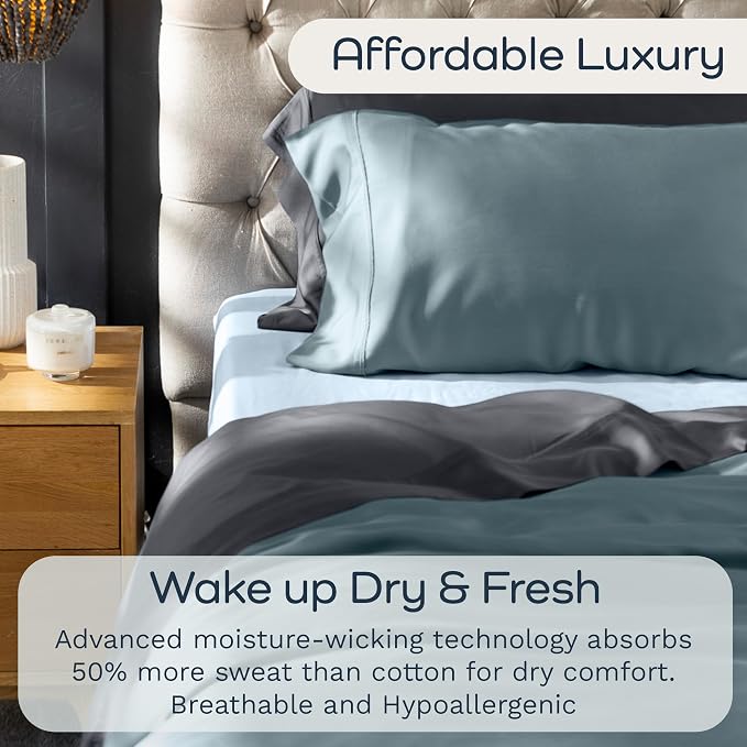 Olive + Crate Eucalyptus Cooling Pillowcases Queen Size | Certified Tencel Lyocell Fiber | Cool Vegan Silk Static Free for Skin and Hair | Softer Than Cotton and Linen | Charcoal