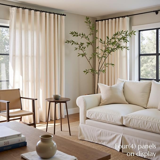 jinchan Beige Linen Blend Curtains 102 Inches Extra Long 2 Panels for Bedroom Living Room, Floor to Ceiling 50 Inches Wide Natural Farmhouse Drapes with Rod Pocket Back Tab (50W x 102L, Ecru)