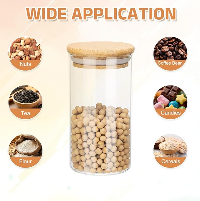 uxcell Glass Food Storage Jar 10.14oz Glass Canisters with Bamboo Airtight Wooden Lids Food Storage Container for Coffee Tea Sugar Candy Cookie Rice Flour Pasta Nuts Clear