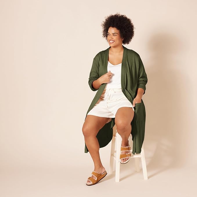 Amazon Essentials Women's Lightweight Waffle Full-Length Bath Robe with Pockets (Available in Plus Size)