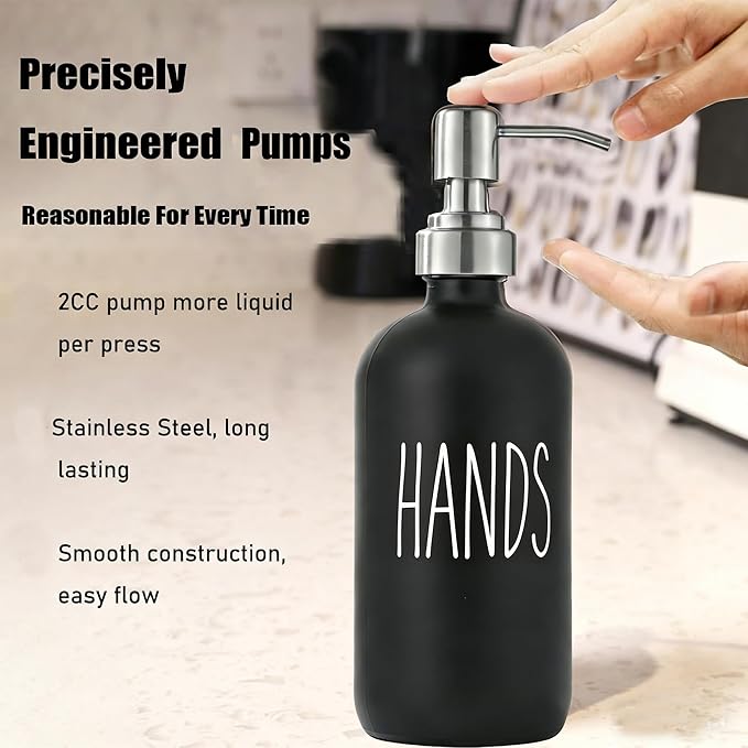 Black Glass Soap Dispenser with Stainless Steel Pump, Farmhouse Style Hand & Dish Soap Dispenser for Bathroom and Kitchen Sink, Soap Dispenser for Kitchen Sink(Black h)