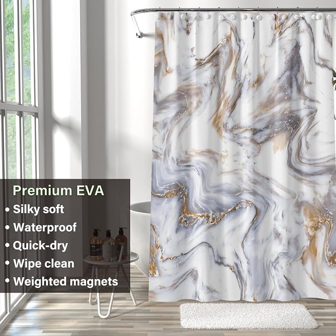 Plastic Shower Liner - Premium EVA 5G Shower Curtain Liner with Rustproof Grommets and 3 Weighted Magnets, Waterproof Shower Curtains for Bathroom (Marble, 72" x 72")