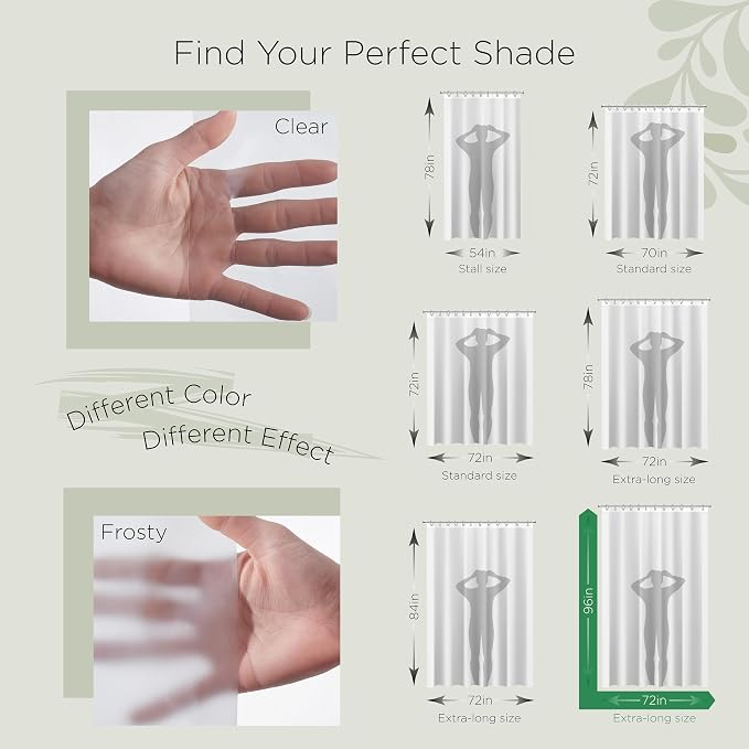 Stitch & Stone Shower Curtain Liner, Premium Medium Weight Durable Waterproof 6g PEVA for Bathroom with Weighted Magnets, Extra Long 72" x 96", Frosty 1 Pack