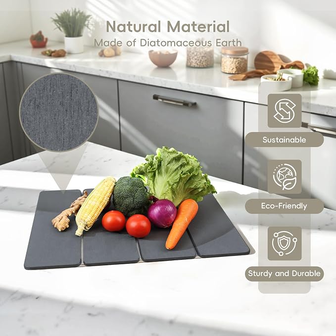 Small Stone Drying Mats for Kitchen Counter, Quick Dry Stone Dish Drying Mat 16"(L)×12"(W), Foldable Absorbent Diatomaceous Pad for Dish Rack, Plates, Cups, Pans