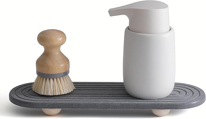 2PCS Water Absorbing Stone Tray for Sink, Quick Drying Diatomite Bathroom Tray Countertop, Stone Drying Mat for Kitchen Counter Faucet, Soap Dish Dispenser Vanity Organizer, Dark Gray-11.8" x 4"