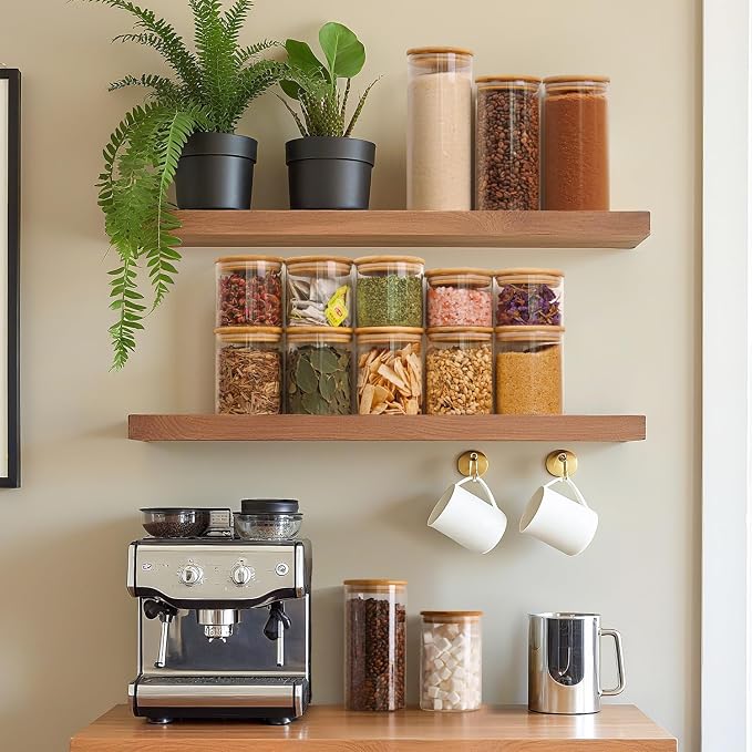 ComSaf Glass Storage Containers With Lids 0.8 Qt, 6 Pack Small Glass Jars | Small Glass Containers, Spice Jar 25oz, Snack Station Organization, Coffee Bar Organization, Size For Subpackage, BPA Free