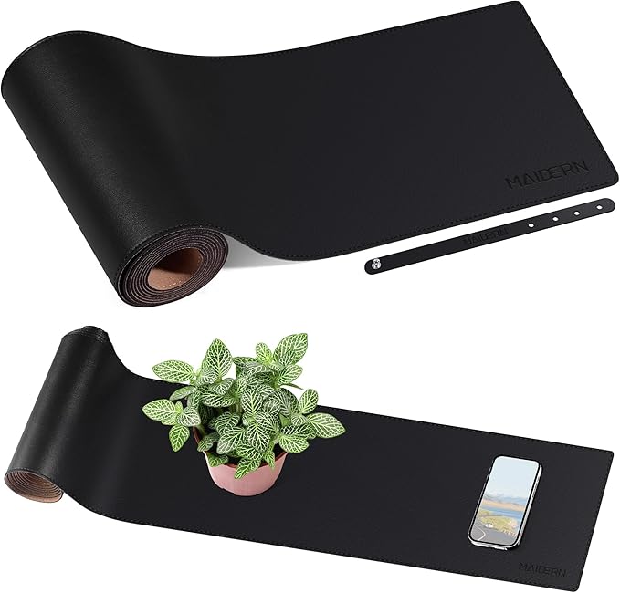 MAIDERN 70.8” x 7.9” Narrow Table Cover, Reversible Leather & Cork Console Table Mat, Long Slim Table Protector for Sofa Table, Entryway, Sideboard, Hallway, or Buffet Table (Black)