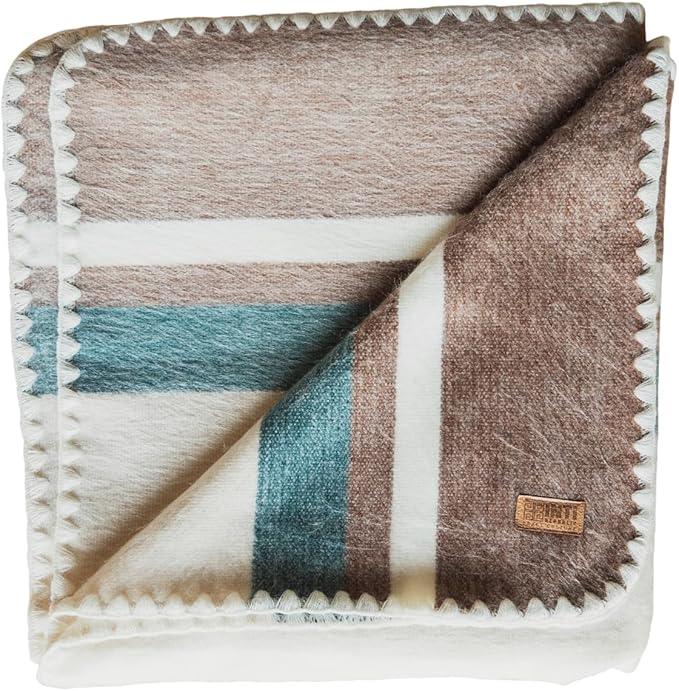 Alpaca Wool Throw Blanket | Ultra Soft, Lightweight, Warm, Breathable, Non-Itchy | Classic, Elegant-Minimalist Design for Bed, Couch, Travel, or Gift | 64" L x 45" W (Earth Tones)