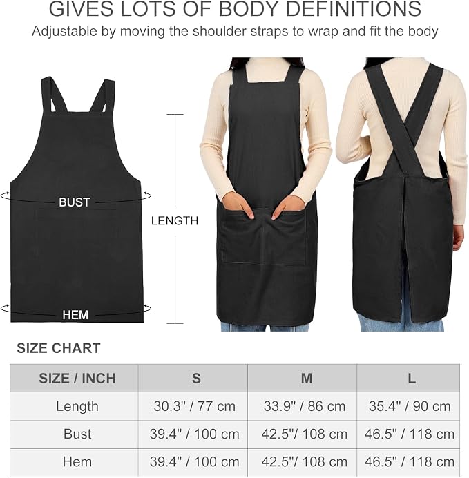ELEZAY Aprons for Women with Pockets Plus Size Comfort Cross Back No Tie Cotton Linen Apron Pinafore