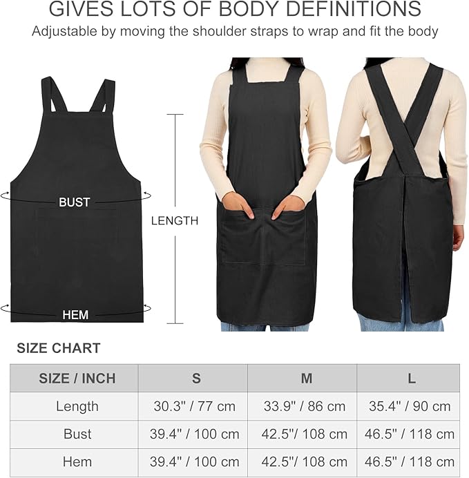 ELEZAY Aprons for Women with Pockets Plus Size Comfort Cross Back No Tie Cotton Linen Apron Pinafore