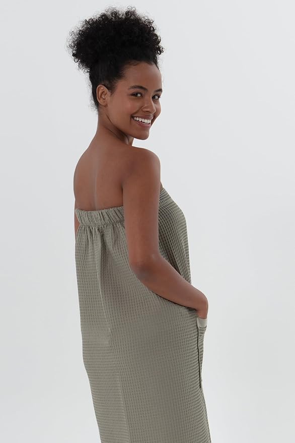 SEYANTE Women's Organic Waffle Spa Wrap, GOTS Certified 100% Turkish Cotton, Lightweight Bath Towel Wrap Adjustable Closure